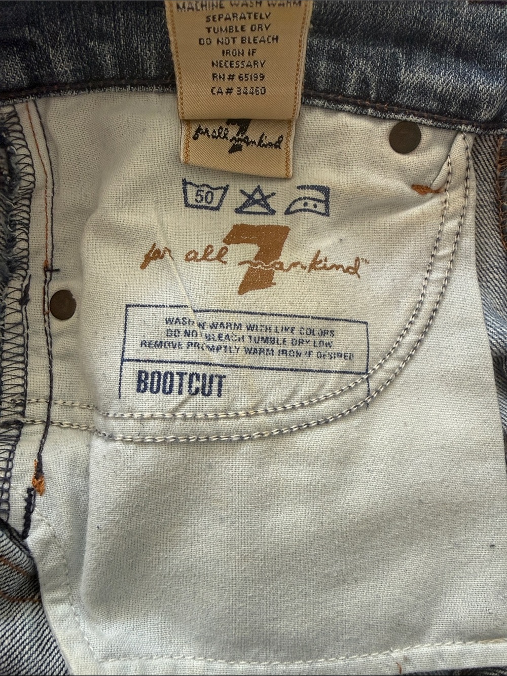 7 For All Man Kind Y2K Distressed Medium Wash Bootcut Jeans Low Rise #700370-28W - Picture 13 of 14